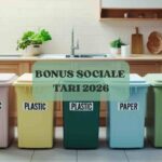 Bidoni spazzatura e scritta Bonus sociale Tari 2026