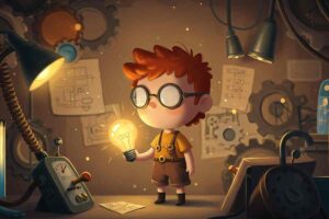 Bambino e torcia cartone animato