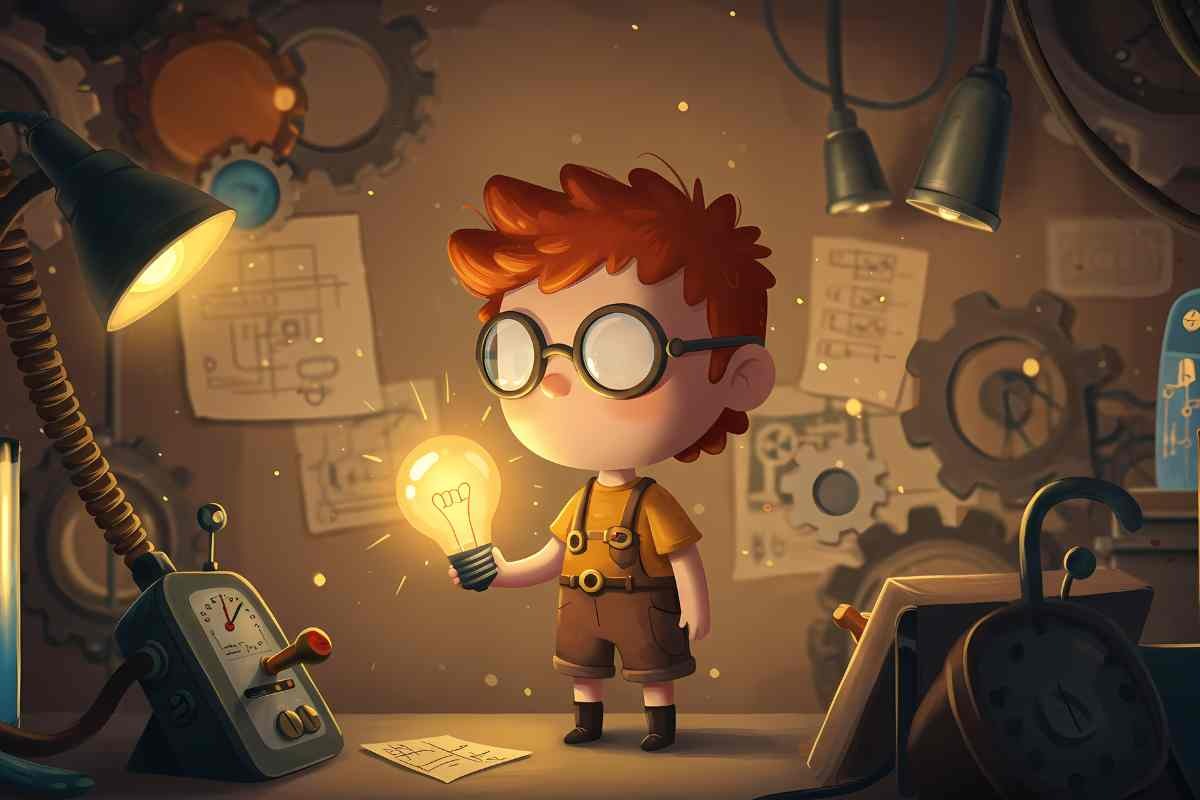 Bambino e torcia cartone animato