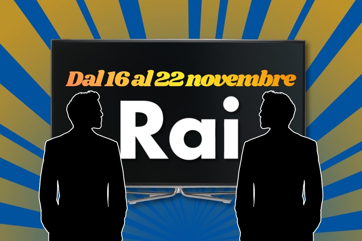 Televisione e raggi, due uomini, logo Rai, periodo data