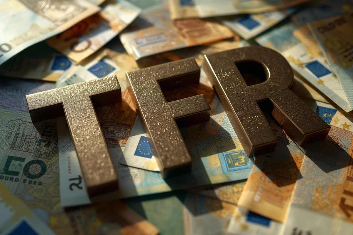 scritta tfr gigante e dorata sopra banconote euro