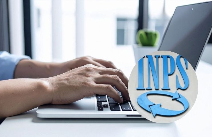 una persona che lavora al computer e la parole inps