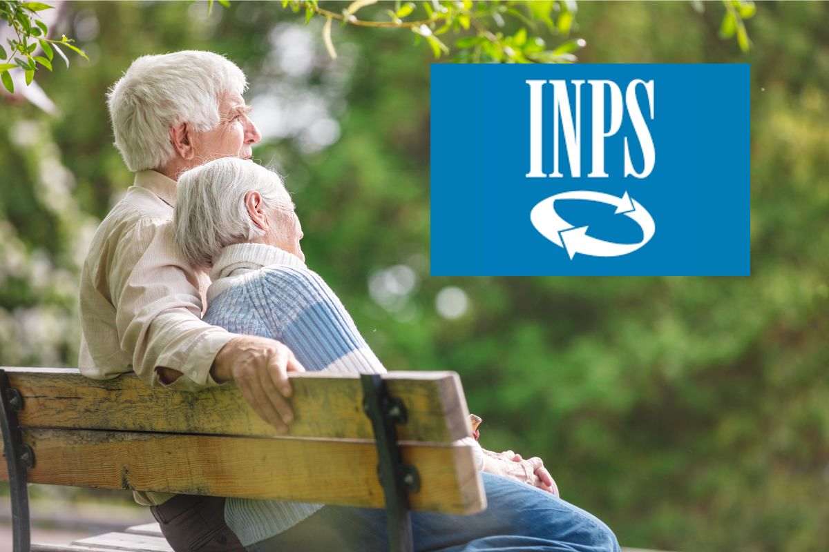 due anziani sulla panchina e la scritta inps