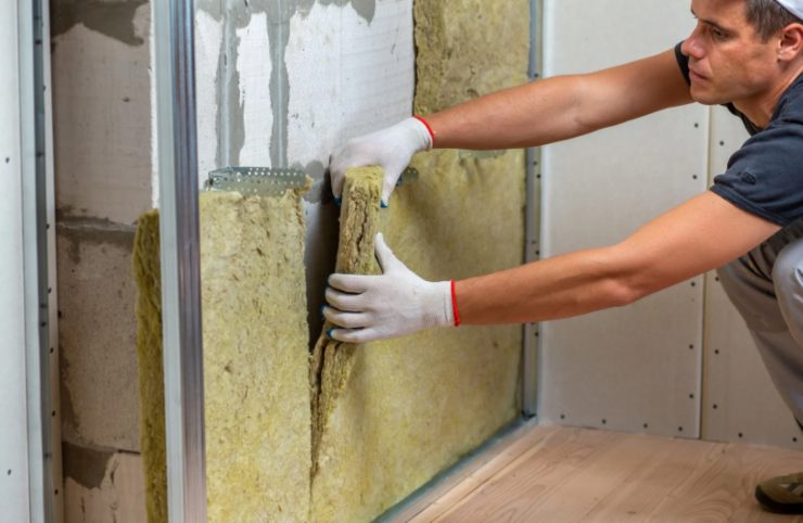 operaio che applica dei pannelli isolanti dentro casa