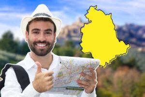 ragazza con la mappa in mano, paesaggio e umbria