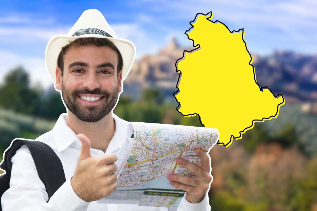 ragazza con la mappa in mano, paesaggio e umbria