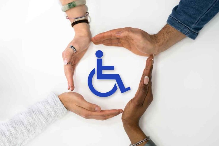 Mani unite e simbolo disabilità