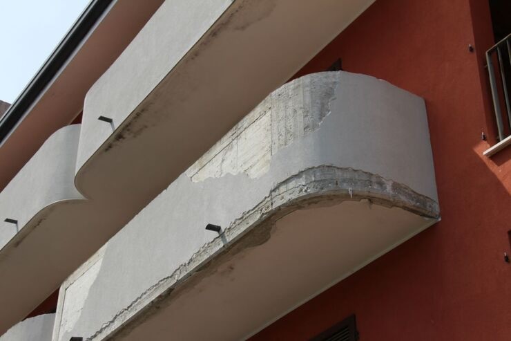 due balconi con evidenti segni di inflitrazioni ed umidità