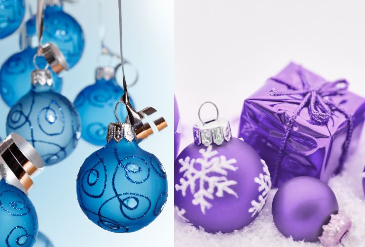 palline dell'albero di natale blu e lilla